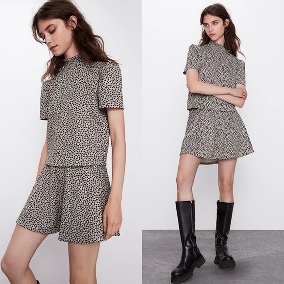 NWT ZARA 90s Leopard Cheetah Knit High Waist A-Line Skater Circle Mini Skirt S - Picture 1 of 7